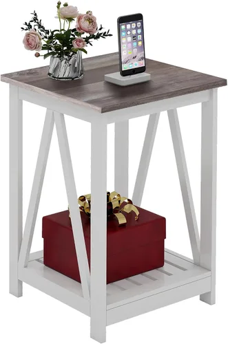 Vista 12 de Mesa auxiliar, mesa auxiliar cuadrada de granja con estante de listones, 15.7 pulgadas, gris oscuro
