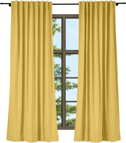 Vista 22 de TWOPAGES Cortina de lino beige sólido de algodón con pestaña trasera, elegante cortina natural para cocina (1 panel, 50 x 63 pulgadas)