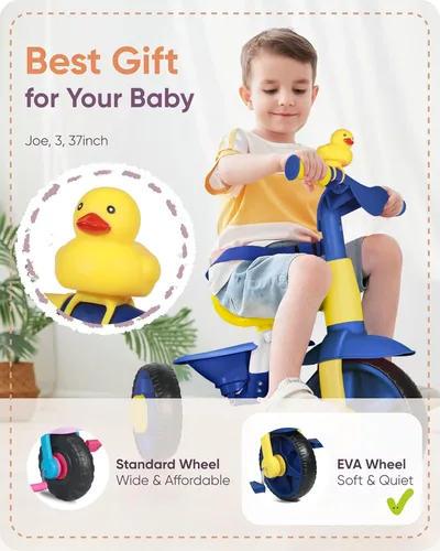 Vista 4 de KRIDDO - Triciclos 2 en 1 para niños de 18 meses a 3 años, ruedas EVA mejoradas, ideal para regalo para niños de 2 a 3 años, con mango de empuje