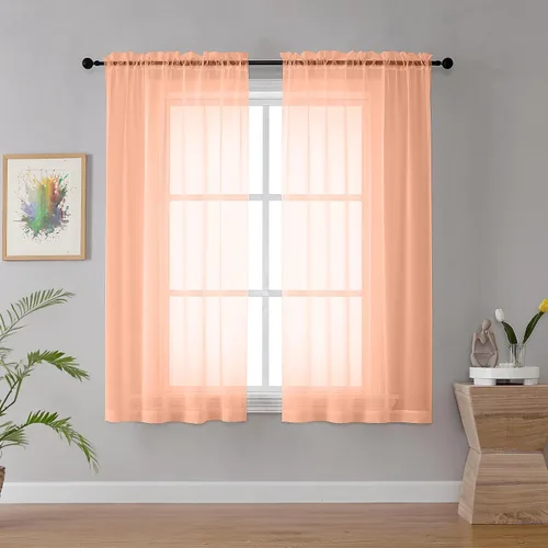 Vista 38 de YHSF Cortinas traslúcidas – Juego de 2 paneles para decoración del hogar – Elegantes cortinas de gasa sólida con bolsillo para barra
