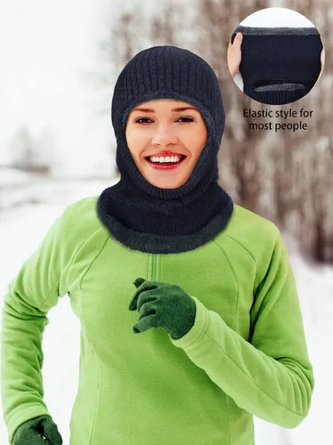 Vista 19 de Pasamontañas de punto calentador resistente al viento sombrero que cubre la cara para hombres mujeres forro polar deportes al aire libre