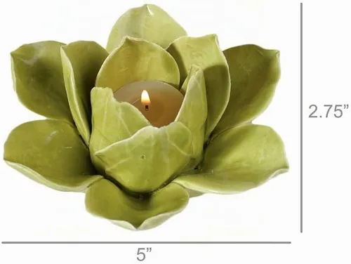 Vista 3 de HomArt Soporte para velas de té Lotus, verde