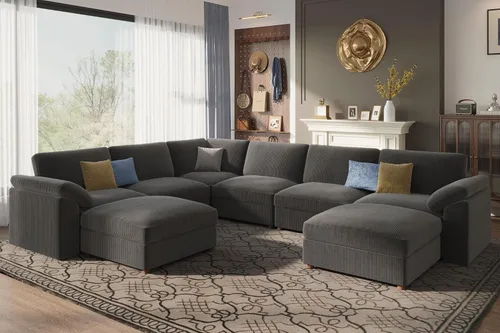 Vista 103 de EASE MOOSE Sofá modular verde seccional de gran tamaño en forma de L Pana verde