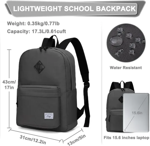 Vista 2 de Kasqo Mochila para mujeres y hombres, mochila clásica ligera y resistente al agua para adolescentes, niñas, niños, mochila informal de viaje escolar