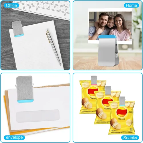 Vista 6 de BURLIHOME Clips de acero inoxidable con silicona de colores, paquete de 6 clips resistentes Strong Spring for Dog Food/Chip Bag,Colored Edges