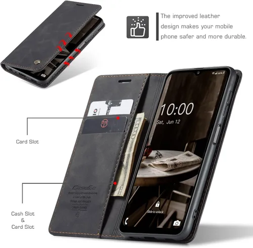 Vista 5 de Funda compatible con Samsung Galaxy A14 con tarjetero y función atril, funda protectora de piel para Galaxy A14 5G de 6.6 pulgadas (negro)