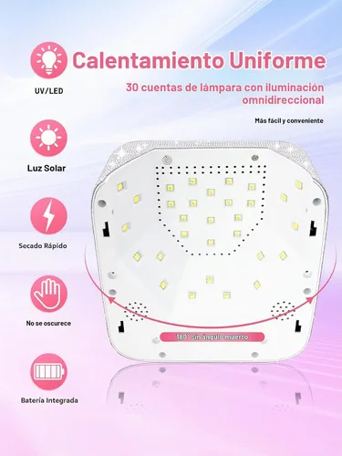 Vista 4 de Hongfa - Lámpara de uñas inalámbrica, secador de uñas LED UV recargable para esmalte de gel con pantalla LCD, sensor automático y 5 ajustes