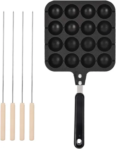 Vista 3 de Takoyaki - Plato para parrilla, bandeja Takoyaki sólida antiadherente con 4 agujas de hornear para Takoyaki y panqueques redondos