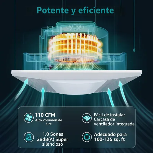 Vista 3 de FASDUNT Extractor de baño con luz, ultra silencioso 1.0 Sones, ventilador de ventilación de techo de baño de 110 CFM con combinación de luz LED, se