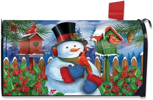 Vista 11 de Briarwood Lane - Funda para buzón grande de nieve a cuadros de invierno 26 - Damas y pájaros