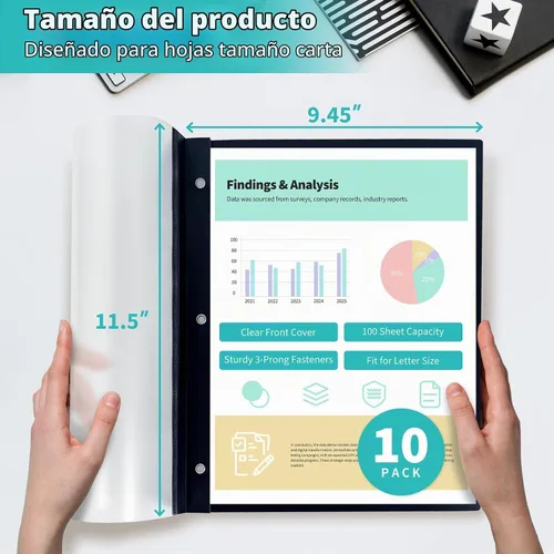 Vista 2 de Cubiertas de informes resistentes con 3 puntas, capacidad para 100 hojas Negro