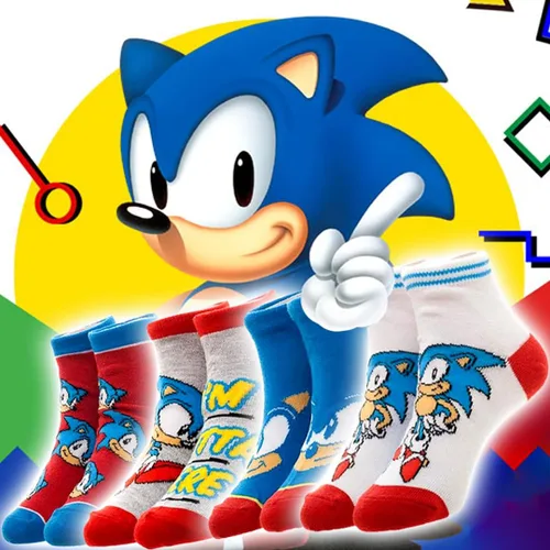 Vista 6 de Bioworld Sega Sonic The Hedgehog - Calcetines de tobillo juvenil, 4 pares, Multi
