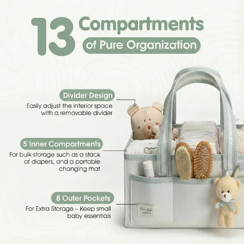 Vista 2 de Organizador de Pañales PeraBella XL con Asa, Bolsa de Regalo para Baby Shower, Artículos Imprescindibles para Registro de Búsqueda, Organizador