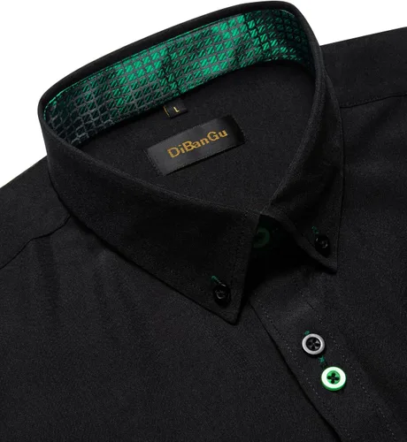 Vista 5 de DiBanGu Camisas de vestir para hombre, de manga larga, contraste interior, formal, de algodón, con botones, con bolsillo