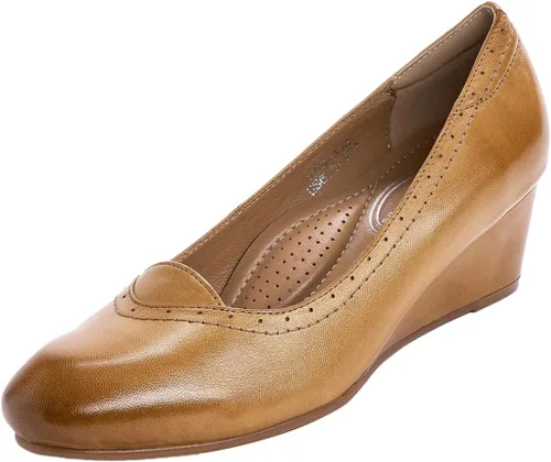 Vista 8 de Mona flying Women's Leather Closed Toe Mid Wedges Pumps Dress Heel Shoes Negro