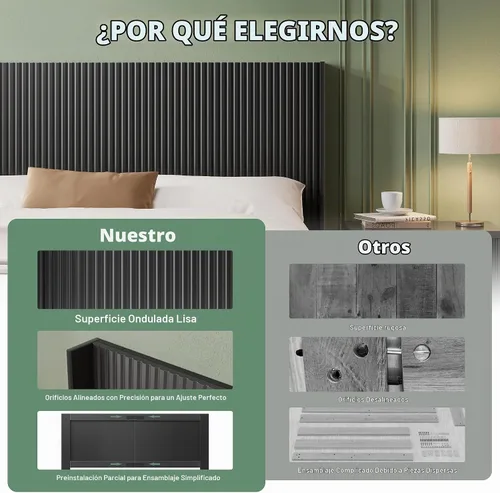 Vista 4 de Huatean Home Cabecera de madera tamaño Queen, 64.6 pulgadas, solo cabecero Queen color negro
