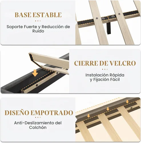 Vista 4 de SHA CERLIN Base de cama de plataforma de tamaño completo con tela de líneas limpias y cabecera ajustable, soporte de listones de madera, no necesita