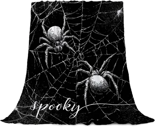 Vista 15 de YeeJu Manta de Halloween pequeña de fantasma espeluznante negro, manta de Halloween para bebé, manta acogedora suave y ligera de felpa de forro