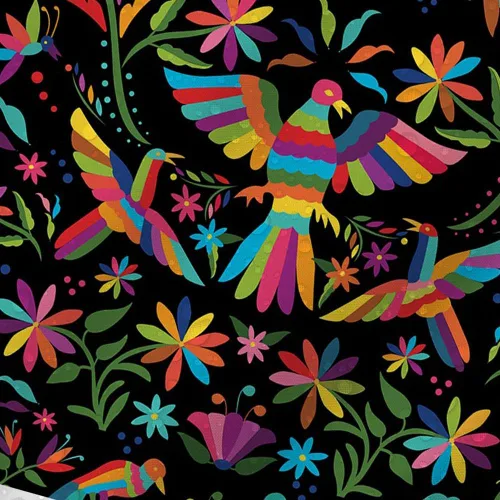 Vista 4 de MEHOFOND Cortina de ducha estilo otomí de 72 x 72 pulgadas para baño, estilo mexicano, tradicional, mexicano, pájaro azul, rojo y negro, tela