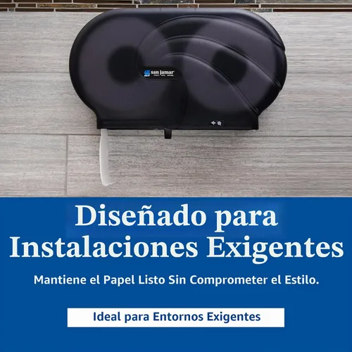 Vista 5 de San Jamar - Dispensador de pañuelos de baño individual de 9 pulgadas, soporte de papel de baño jumbo para baño, sistema infinito, perla negra, 12 x