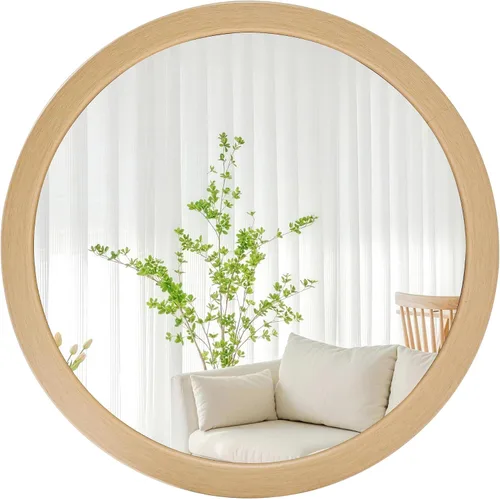 Vista 23 de Espejos redondos de 24 pulgadas, espejo rústico de pared de tocador de madera con marco de madera, espejo circular de madera para baño, dormitorio