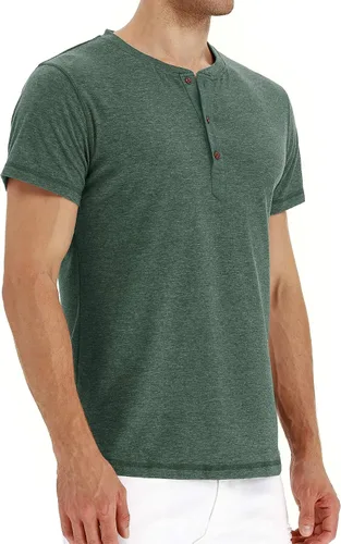 Vista 2 de PEGENO Camisetas de algodón de manga corta con solapa frontal casual para hombre