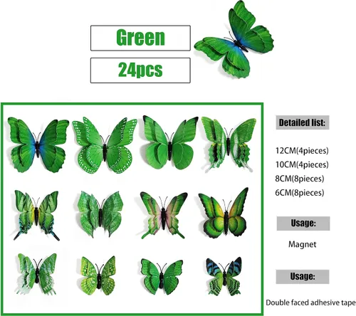 Vista 2 de 24 piezas de decoración de pared de mariposa, calcomanías de mariposa 3D para pared, decoración de mariposas magnéticas, calcomanías para dormitorio