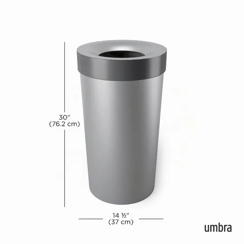 Vista 3 de UMBRA Vento - Bote de basura para cocina con parte superior abierta, gran capacidad de 16 galones (62 litros), color gris Gris/Níquel