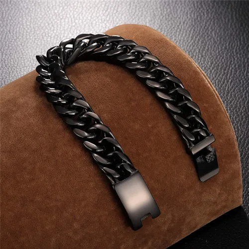 Vista 2 de ROWIN&CO Stainless Steel Curb Cuban Link Bracelets for Men, Black18K Gold PlatedRainbow, Nickel-free, Hypoallergenic Jewelry, Miami Cuban Link Curb