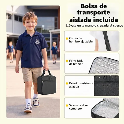 Vista 6 de Lonchera Bento para niños con contenedor térmico de alimentos (9 onzas), lonchera de 4 compartimentos, divisor ajustable, lonchera Bento a prueba