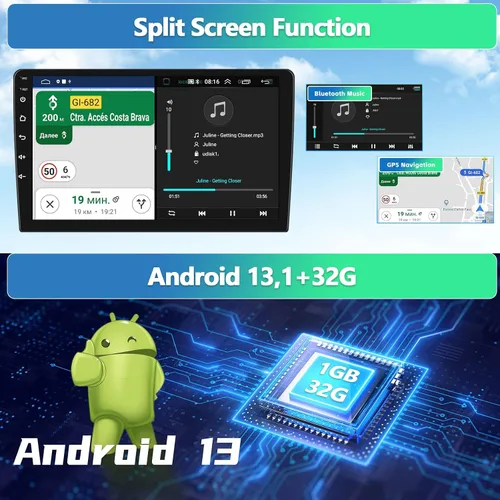 Vista 6 de AMprime Estéreo Android de doble DIN para automóvil con Apple Carplay de 10.1 pulgadas, pantalla táctil, radio de coche, compatible con Bluetooth