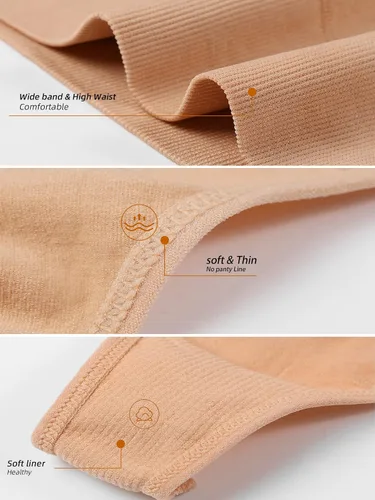 Vista 5 de FINETOO Paquete de 4 tangas de cintura alta para mujer ropa interior transpirable suave elástica nailon elastano sin costuras laterales
