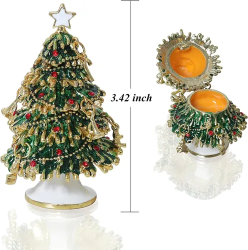 Vista 2 de LONGSHENG - SINCE 2001 - Verde pintado a mano esmaltado árbol de Navidad decorativo con bisagras joyería baratija caja regalo único
