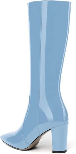Vista 98 de AMBELIGHT Botas altas hasta la rodilla con cremallera y puntera puntiaguda para mujer, de patente sólida, tacón alto, 3.3 pulgadas