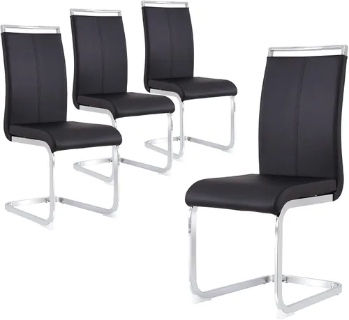 Vista 19 de gopop Juego de sillas de comedor, sillas modernas de metal con asiento acolchado de piel sintética, respaldo alto y patas cromadas resistentes, Negro
