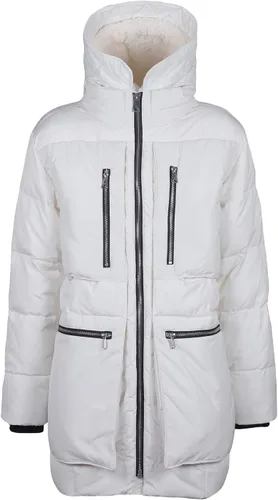 Vista 11 de Tommy Hilfiger Parka pesada acolchada con capucha Sherpa para hombre, Blanco Verde militar