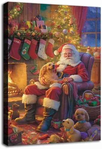 Vista 16 de NTEUMM Póster de lienzo con diseño de reno y abrazo de Papá Noel, arte de pared de Papá Noel, fotos de Navidad, regalo de Navidad, decoración