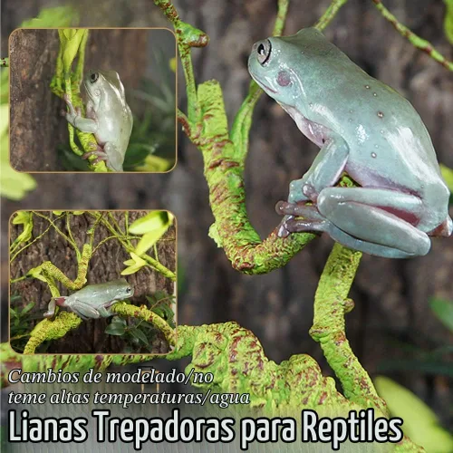 Vista 3 de Hamiledyi Plantas Artificiales para Reptiles, Vid Trepadora Flexible de Selva para Terrario, Rama de Ramas de Plástico Flexibles con Hojas Colgantes