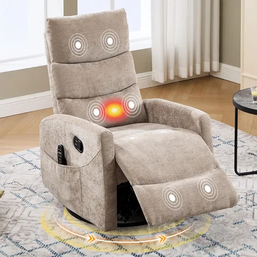 Vista 18 de Luxlen Manual Swivel Rocker Recliner Chair with Massage, Overstuffed Recliner Glider with Vibration Massage and Heat for Nursery, Living Room gris
