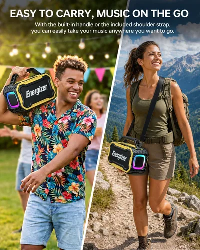 Vista 9 de Energizer Altavoces Bluetooth al aire libre, altavoz inalámbrico portátil Amarillo