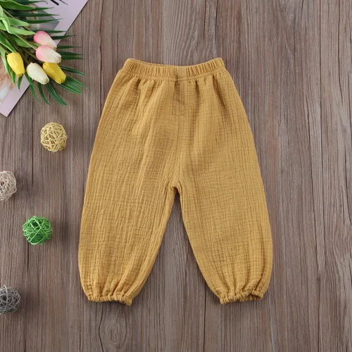 Vista 26 de Paquete de 3 pantalones de algodón y lino para bebés, niños y niñas, color liso, ropa básica para bebés