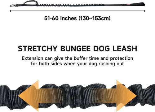 Vista 2 de EXCELLENT ELITE SPANKER Correa táctica elástica para perros con bungee, correa militar ajustable de liberación rápida con 2 asas de control (Negro)
