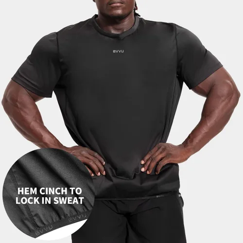 Vista 6 de BVVU Traje de sauna para hombre, chaleco de camisa de sauna, chaleco de entrenamiento, manga corta, chaqueta de cuerpo superior, moldeador de cuerpo