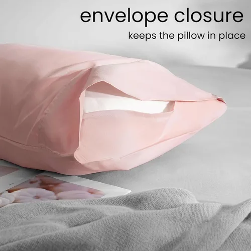 Vista 5 de Juego de 2 fundas de almohada tamaño Queen, color rosa, cierre de sobre, fácil ajuste, tela suave y transpirable, lavable a máquina para todas