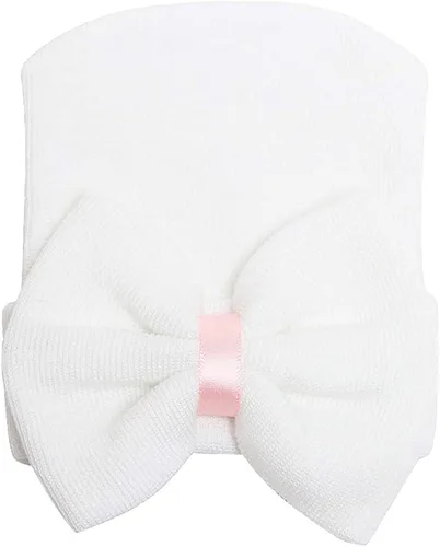 Vista 2 de DRESHOW BQUBO Newborn Hospital Hat Infant Baby Hat Cap with Big Bow Soft Cute Knot Nursery Beanie
