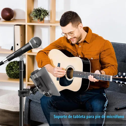 Vista 2 de Soporte de micrófono para tableta, soporte giratorio de 360° para iPad soporte para teléfono iPad soporte para micrófono, cinta de correr, bicicleta