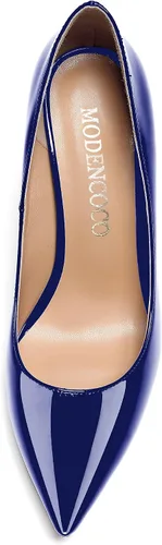 Vista 3 de MODENCOCO Zapatos de tacón bajo de patente sólida para mujer, con puntera puntiaguda, 1.5 pulgadas