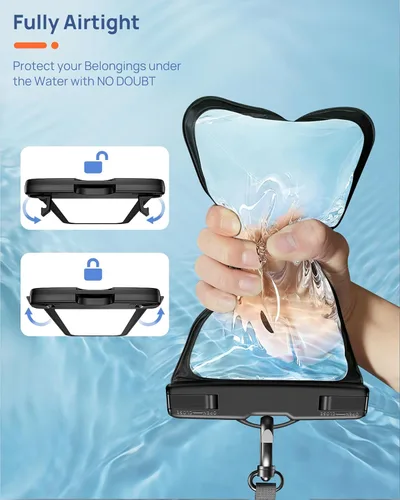 Vista 4 de Funda impermeable para teléfono IP68, flotante impermeable, bolsa seca esencial para crucero en la playa con cordón ajustable para iPhone 16 Pro Max