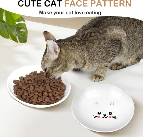 Vista 5 de TRUVIC Paquete de 4 cuencos de cerámica para gatos, platos de cerámica de 5.9 pulgadas para gatos de interior y perros pequeños, cuencos antifatiga