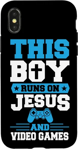 Vista 5 de This Boy Runs On Jesus and Video Games Christian Gamer Case for iPhone 17